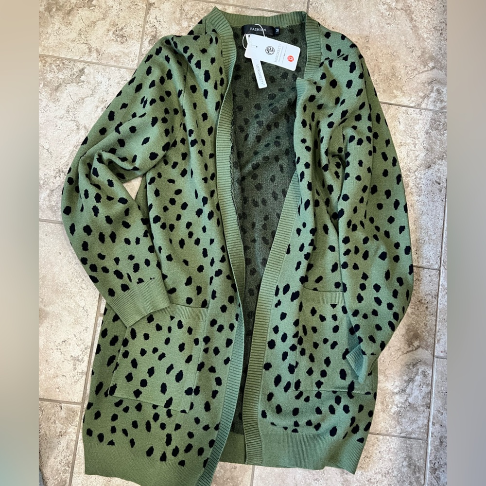 Green Leopard Cardigan, Brand New